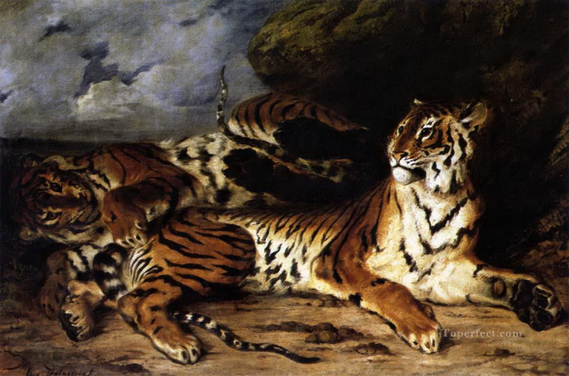 Ein junger Tiger mit seiner Mutter spielt Ölgemälde